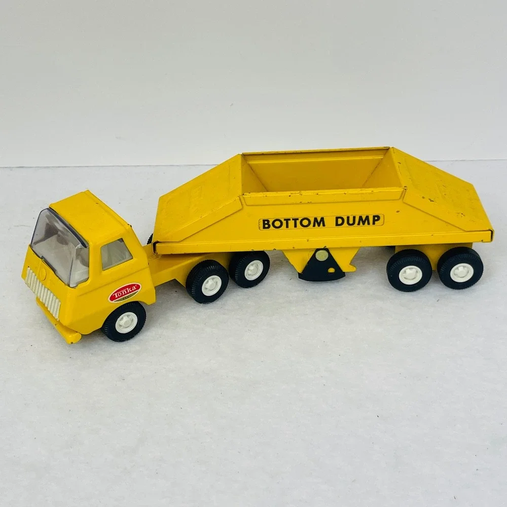 Vintage Tonka Bottom Dump Truck Yellow Pressed Steel Toy Construction Vehicle